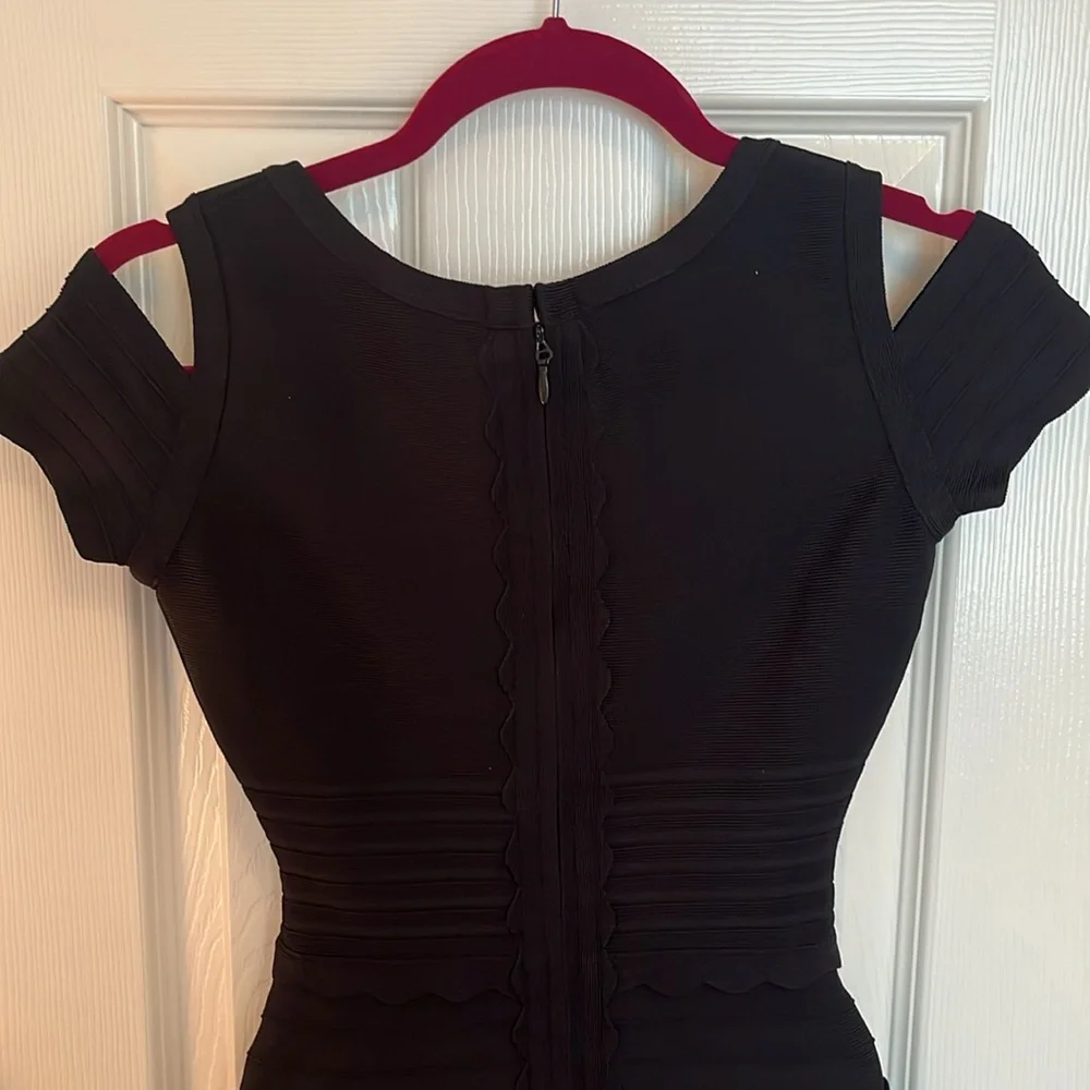 Herve Leger Lotus Cold Shoulder Scallop Hem Bandage Dress